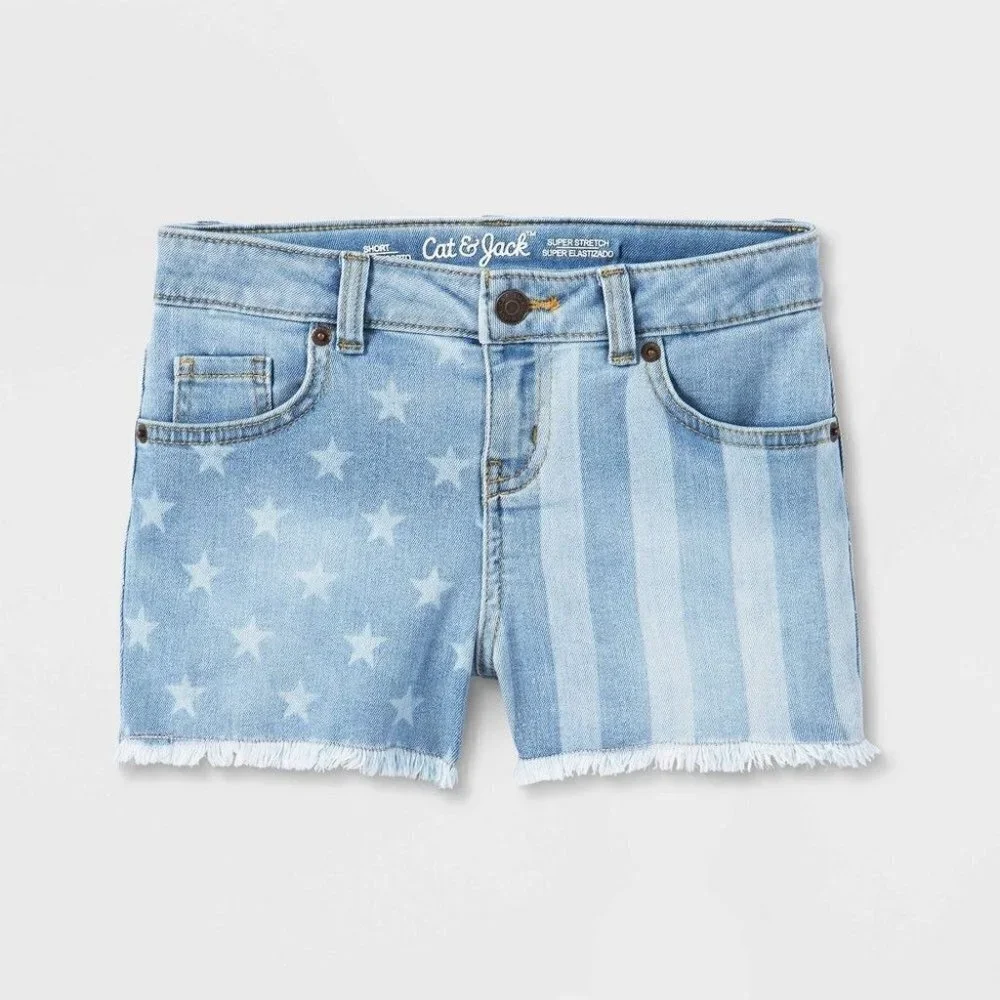 Girls' Printed Jean Shorts | Cat & Jack | Large (10/12)